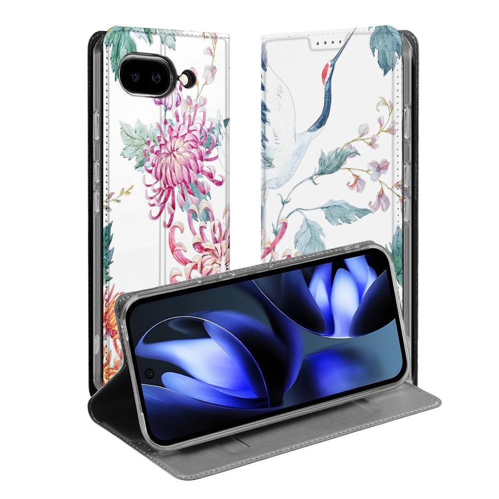 Google Pixel 9a Telefoonhoesje Bird Flowers telefoonhoesje aquarel bloemen en vogels front view