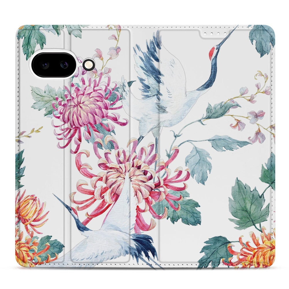 Google Pixel 9a Telefoonhoesje Bird Flowers telefoonhoesje aquarel bloemen vogel ontwerp achterkant