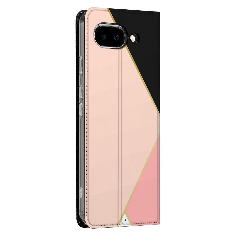 Google Pixel 9a Book Wallet Case Black Pink Shapes boek hoes zwart roze vormen zijaanzicht