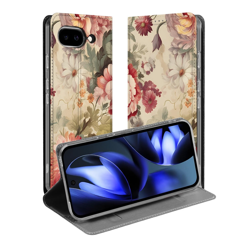 Google Pixel 9a Flip Style Cover Bloemen bloemenprint design vooraanzicht
