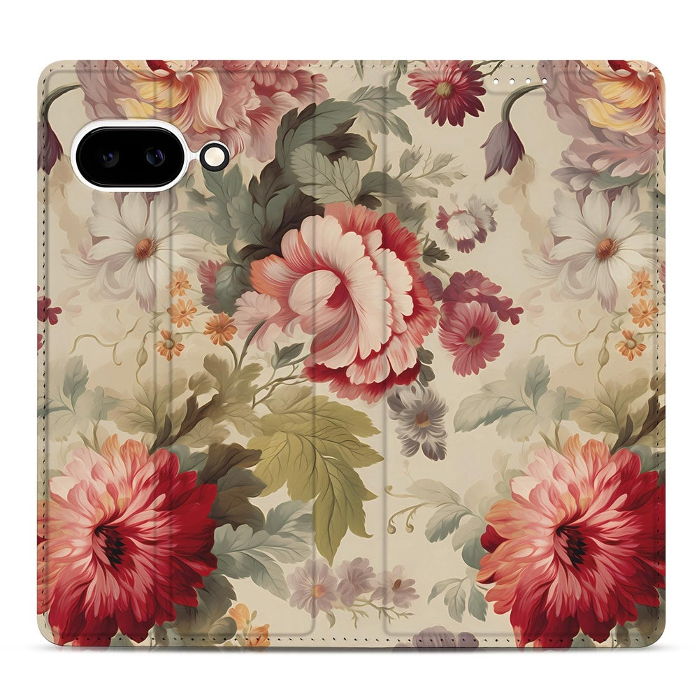 Google Pixel 9a Flip Style Cover Bloemen bloemenprint ontwerp voorzijde