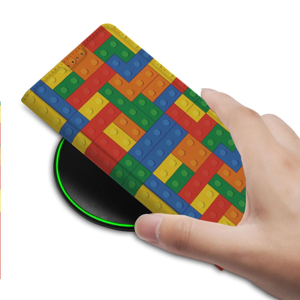 Google Pixel 9a Book Case Blokken Blokken-Print Boekhoes kleurrijk hand aanzicht