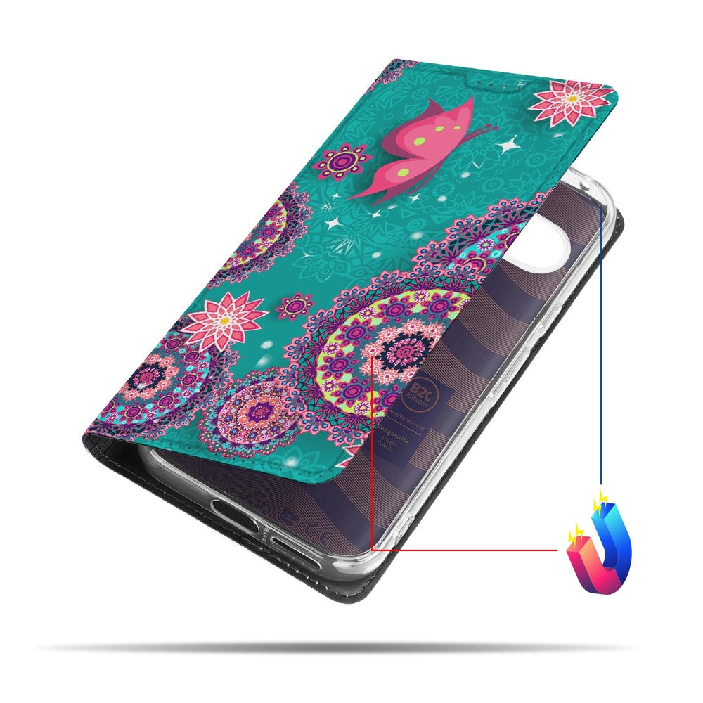 Google Pixel 9a Flip Style Cover Cirkels en Vlinders mandala vlinder ontwerp voorkant