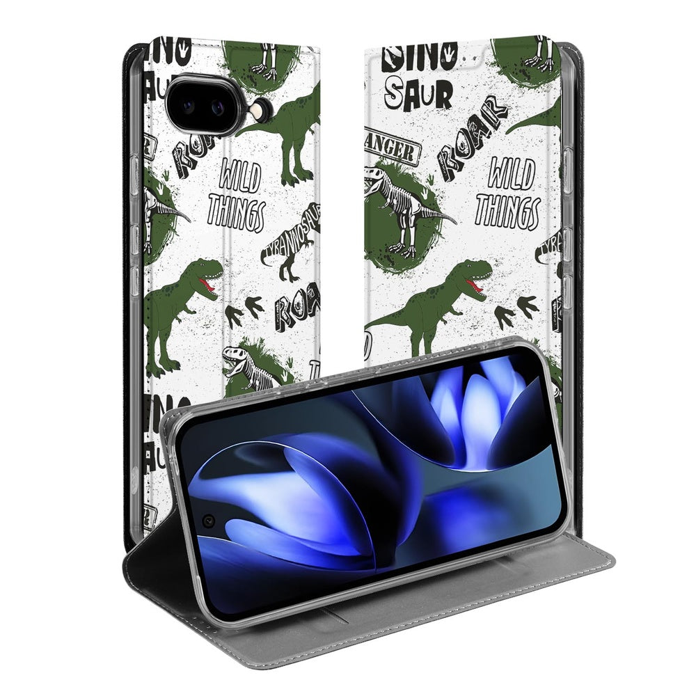 Google Pixel 9a Smart Cover Hoesje Dinosaurus dinosaurus ontwerp vooraanzicht