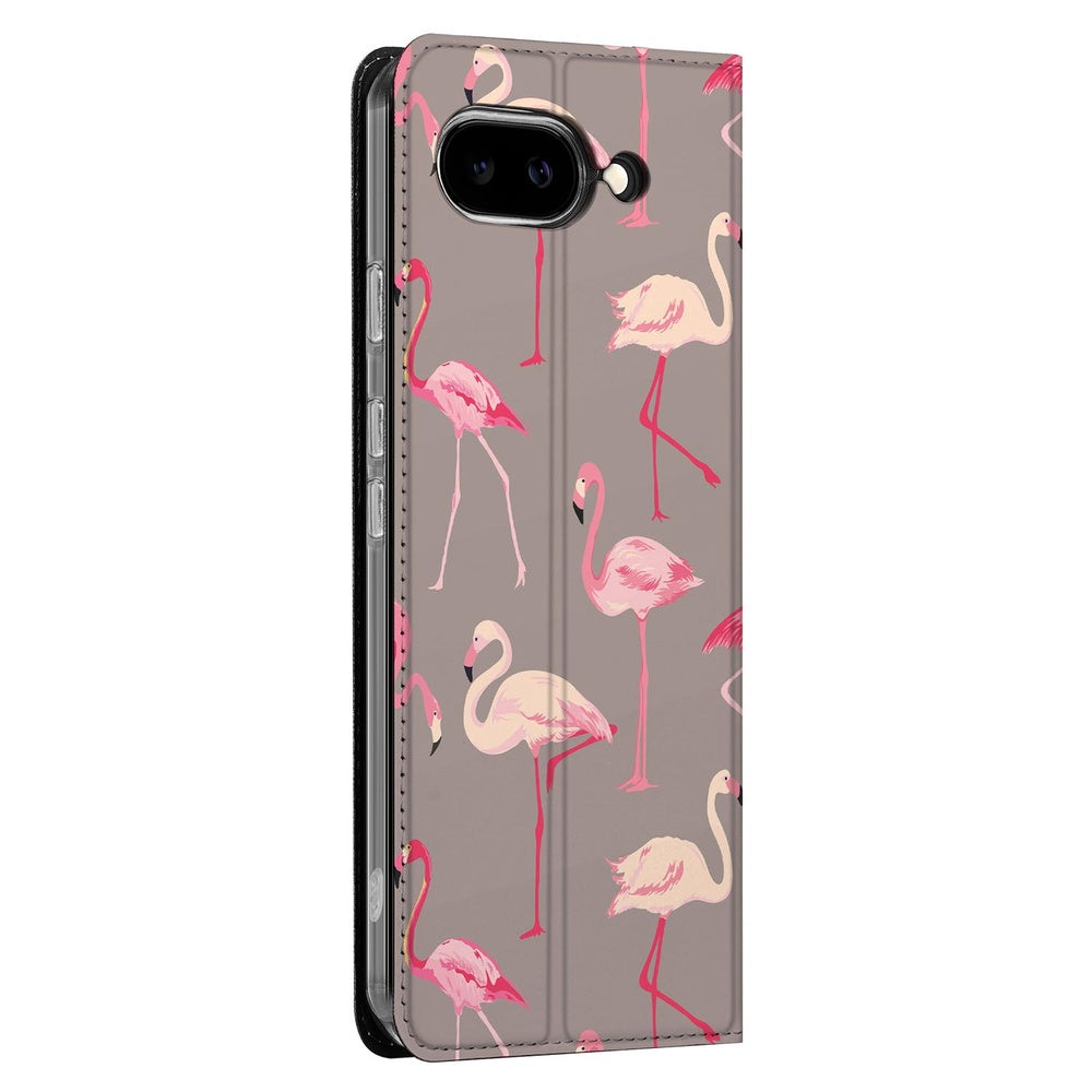Google Pixel 9a Standcase Hoesje Flamingo flamingo design taupe aanzicht