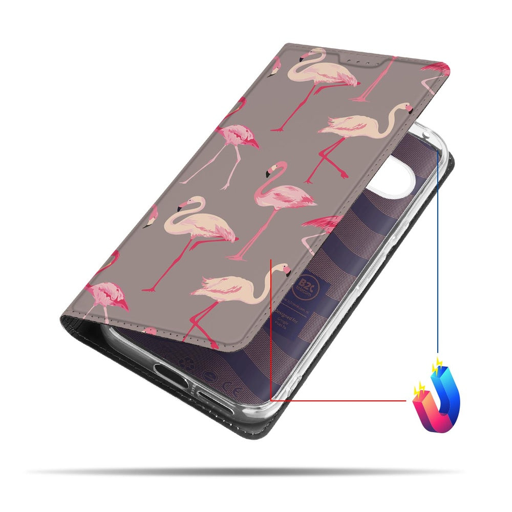 Google Pixel 9a Standcase Hoesje Flamingo flamingo design taupe aanzicht