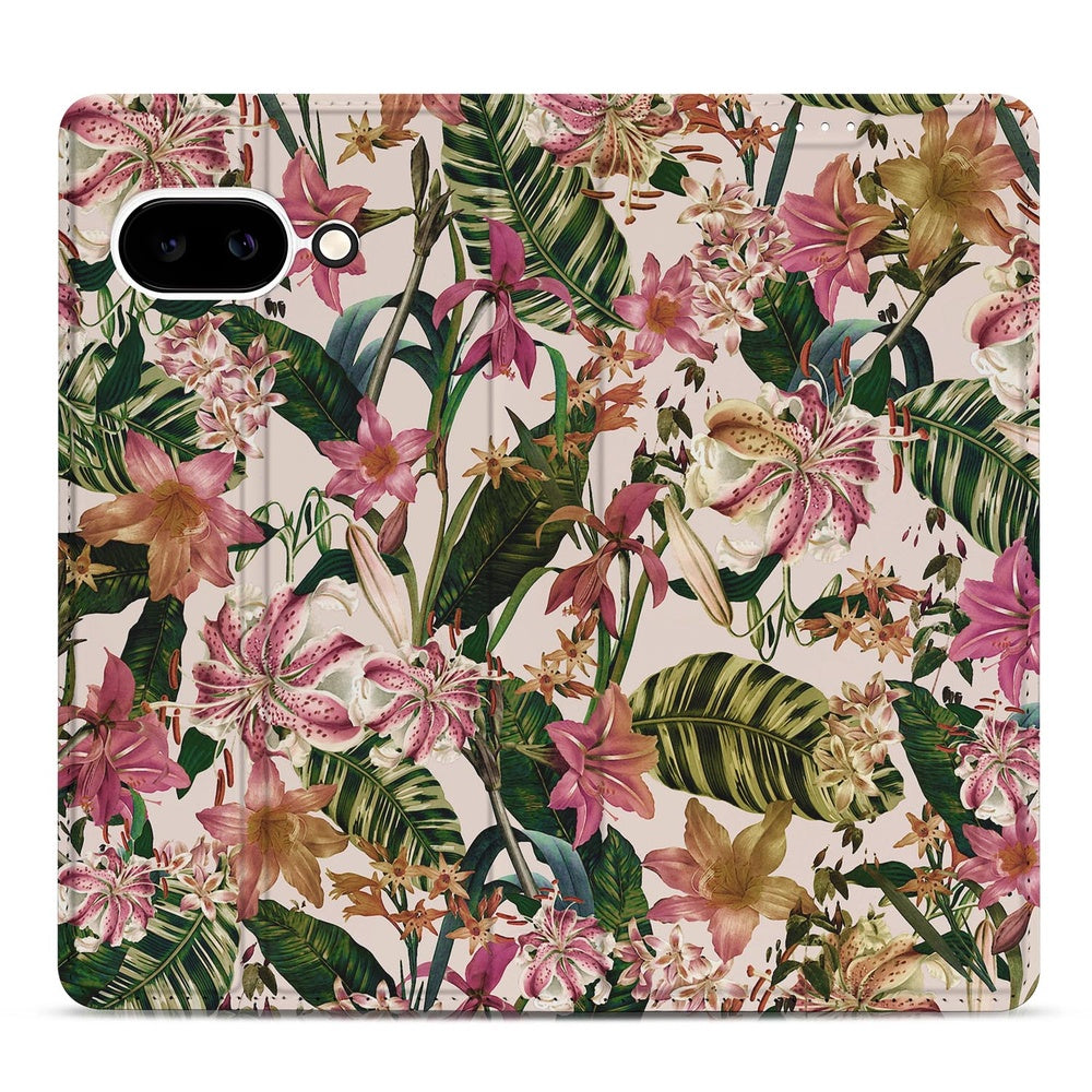 Google Pixel 9a Smart Cover Hoesje Flowers bloemen groen bladeren