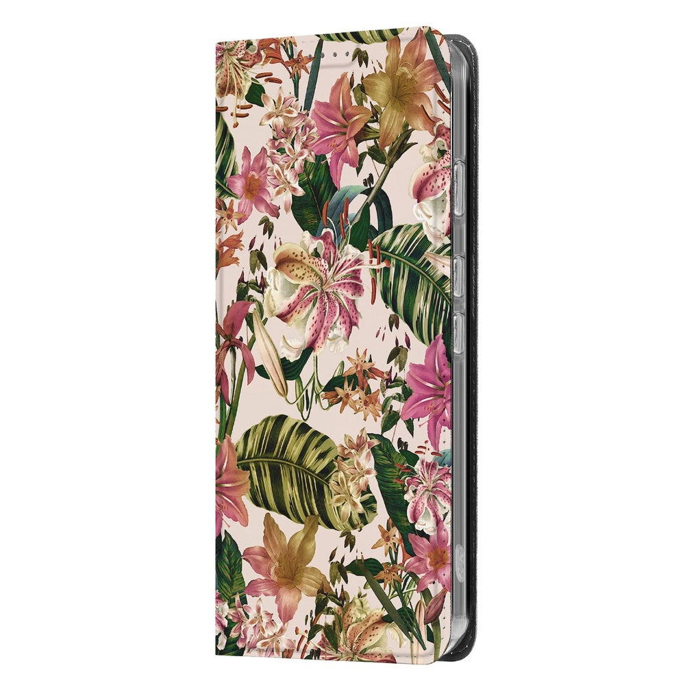 Google Pixel 9a Smart Cover Hoesje Flowers bloemen design zijaanzicht