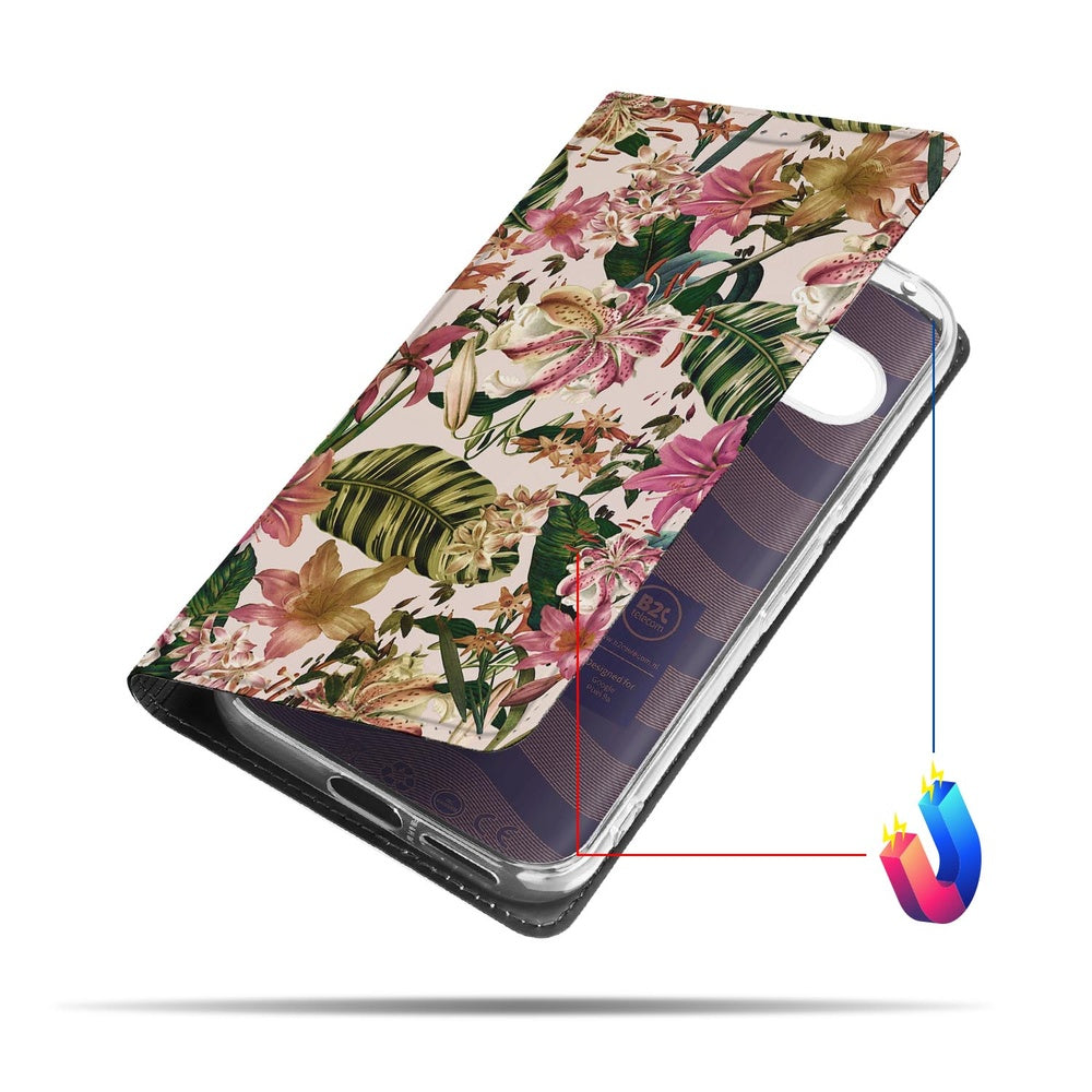 Google Pixel 9a Smart Cover Hoesje Flowers bloemen bladeren voorkant