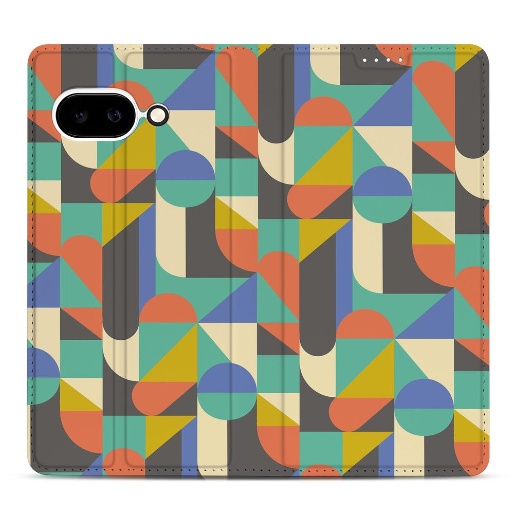 Google Pixel 9a Book Case Funky Retro boek case design retro kleuren abstract