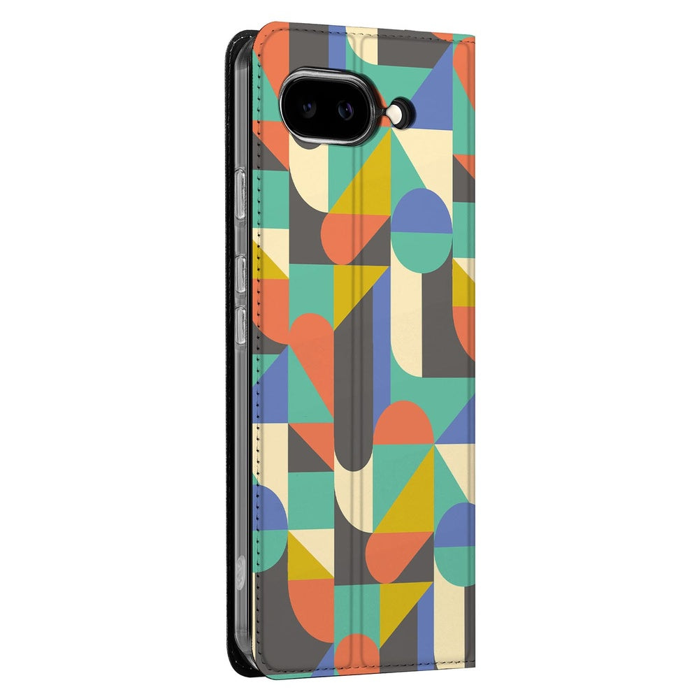 Google Pixel 9a Book Case Funky Retro design kleurrijk zijaanzicht