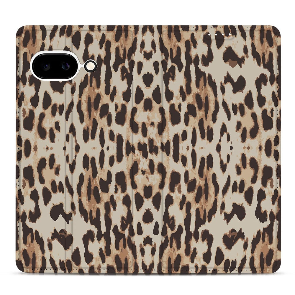 Google Pixel 9a Book Wallet Case Leopard print design front