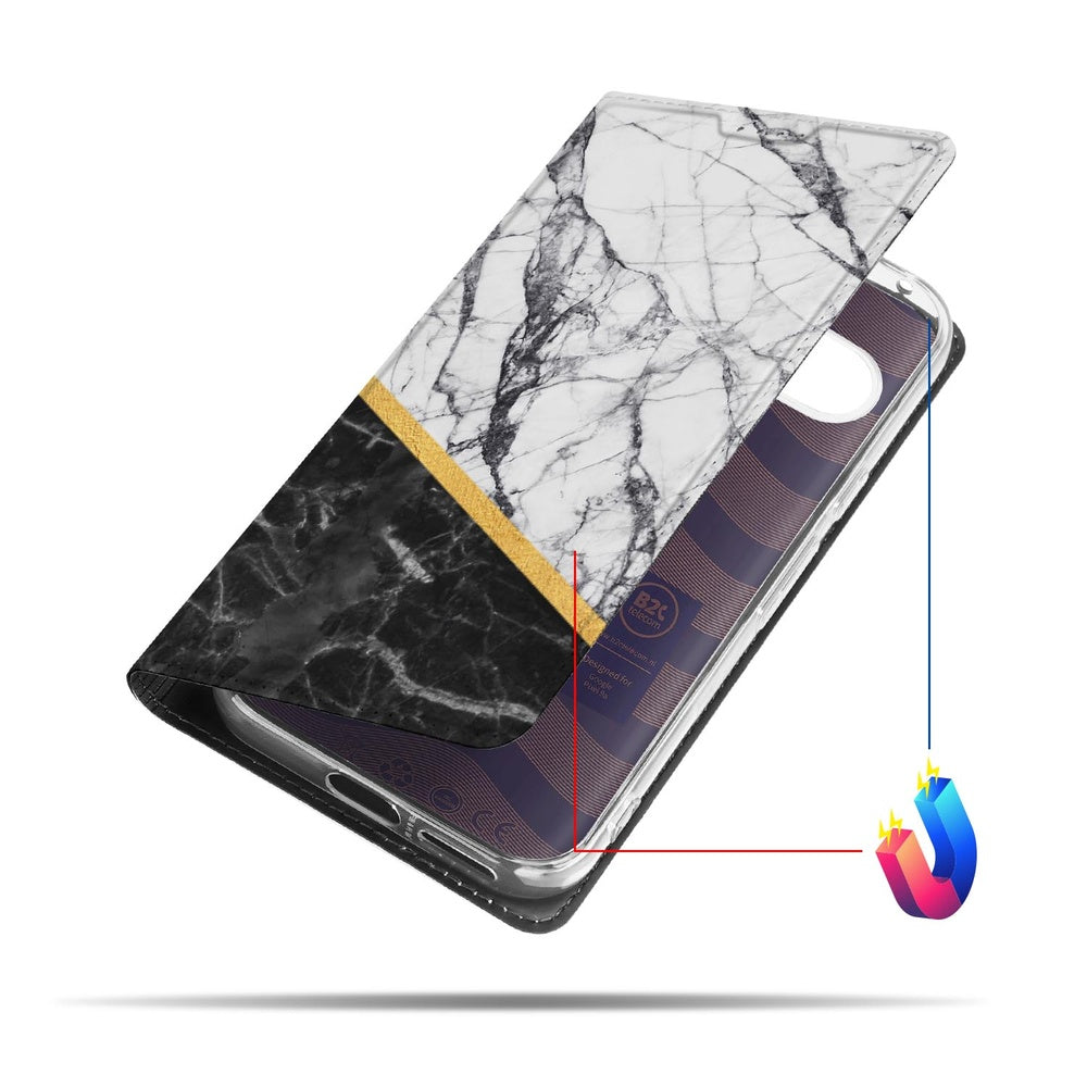 Book Cover Google Pixel 9a Marble White Black marmer zwart goud diagonaal aanzicht