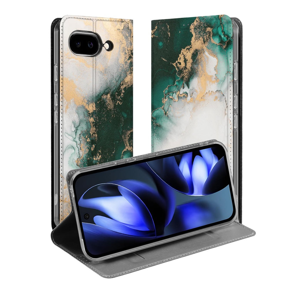 Google Pixel 9a Book Cover Marmer Groen design voorkant achterkant