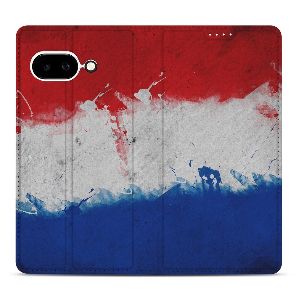 Book Wallet Case Google Pixel 9a Nederland rood wit blauw design vooraanzicht