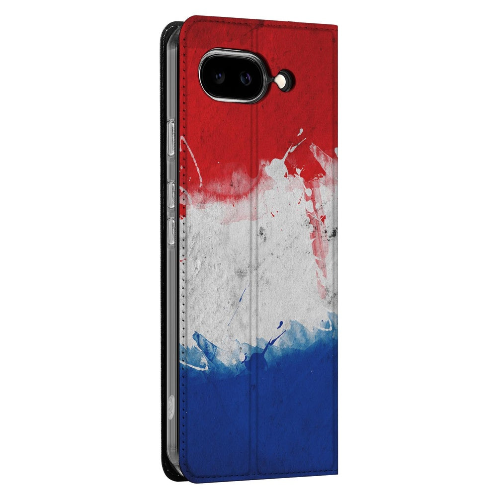 Google Pixel 9a Book Wallet Case Nederland rood wit blauw doorleefd design zijaanzicht
