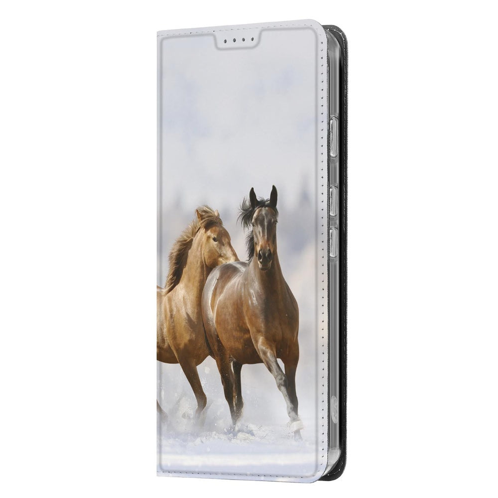 Google Pixel 9a Book Wallet Case Paarden paarden ontwerp zijaanzicht