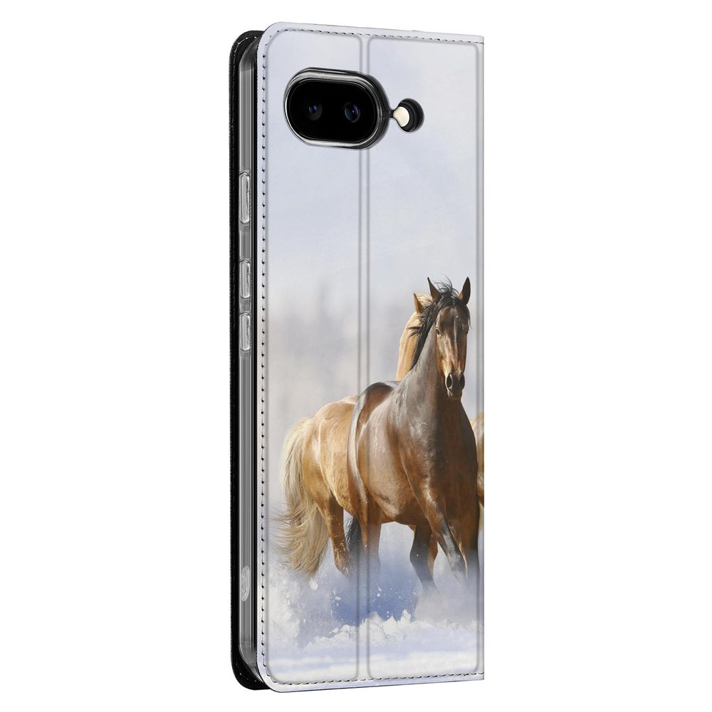 Google Pixel 9a Book Wallet Case Paarden paarden design zijaanzicht