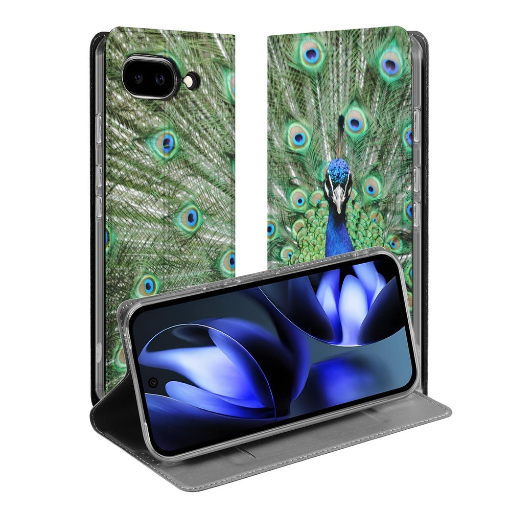 Google Pixel 9a Pauw Book Cover pauwenprint groen blauw design voorkant