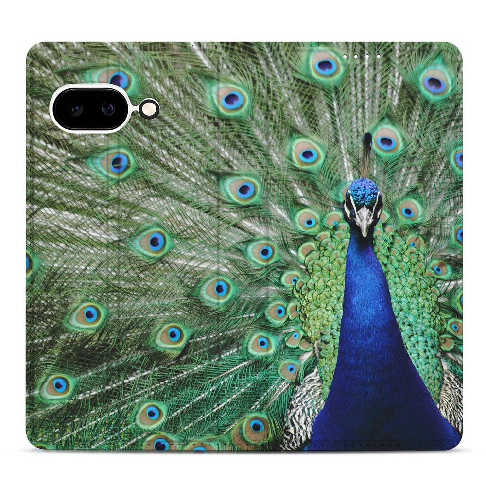 Google Pixel 9a Pauw Book Cover pauwenprint groen blauw design voorkant