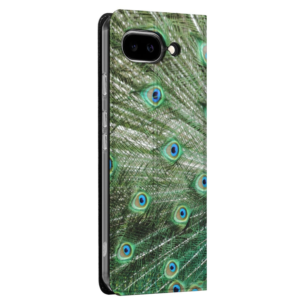 Book Cover Google Pixel 9a Pauw pauwenprint groen blauw zijaanzicht