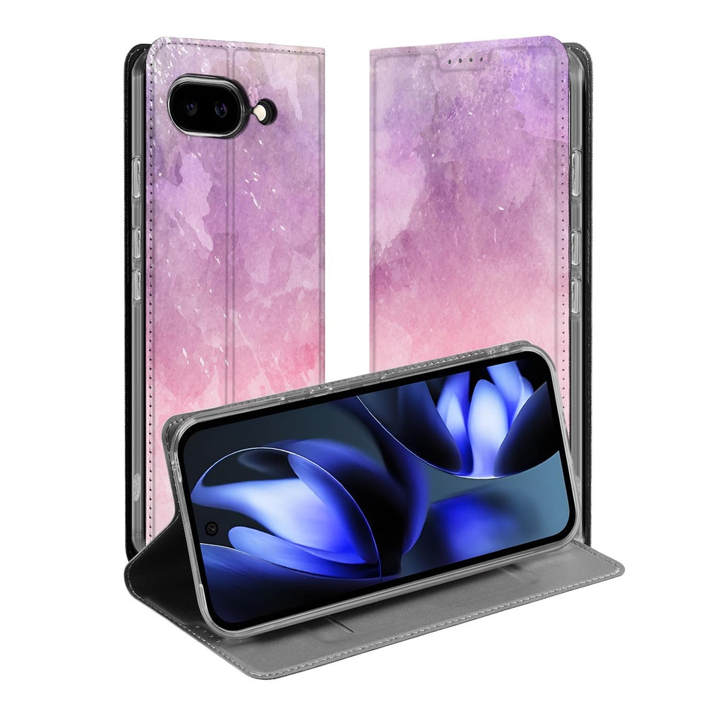 Google Pixel 9a Book Wallet Case Pink Purple Paint voorkant achterkant