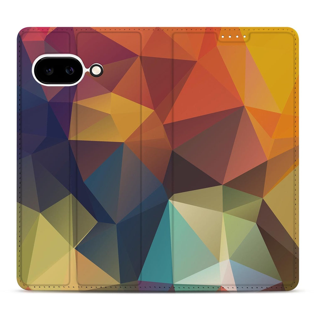 Google Pixel 9a Book Wallet Case Polygon Color voorkant geometrisch patroon