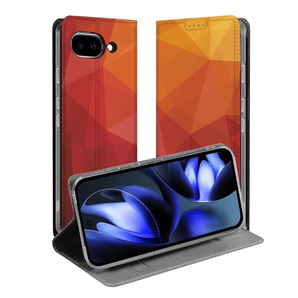 Google Pixel 9a Book Case Polygon Red voorkant achterkant