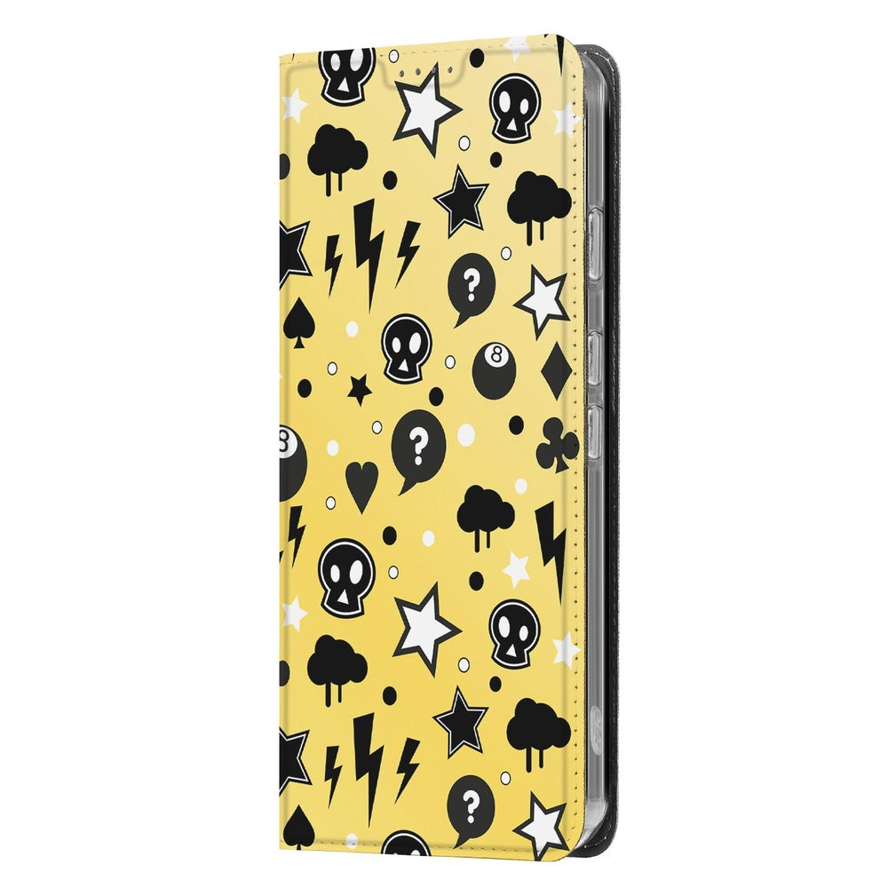Book Cover Google Pixel 9a Punk Yellow designnaam geel zwart patroon zijaanzicht