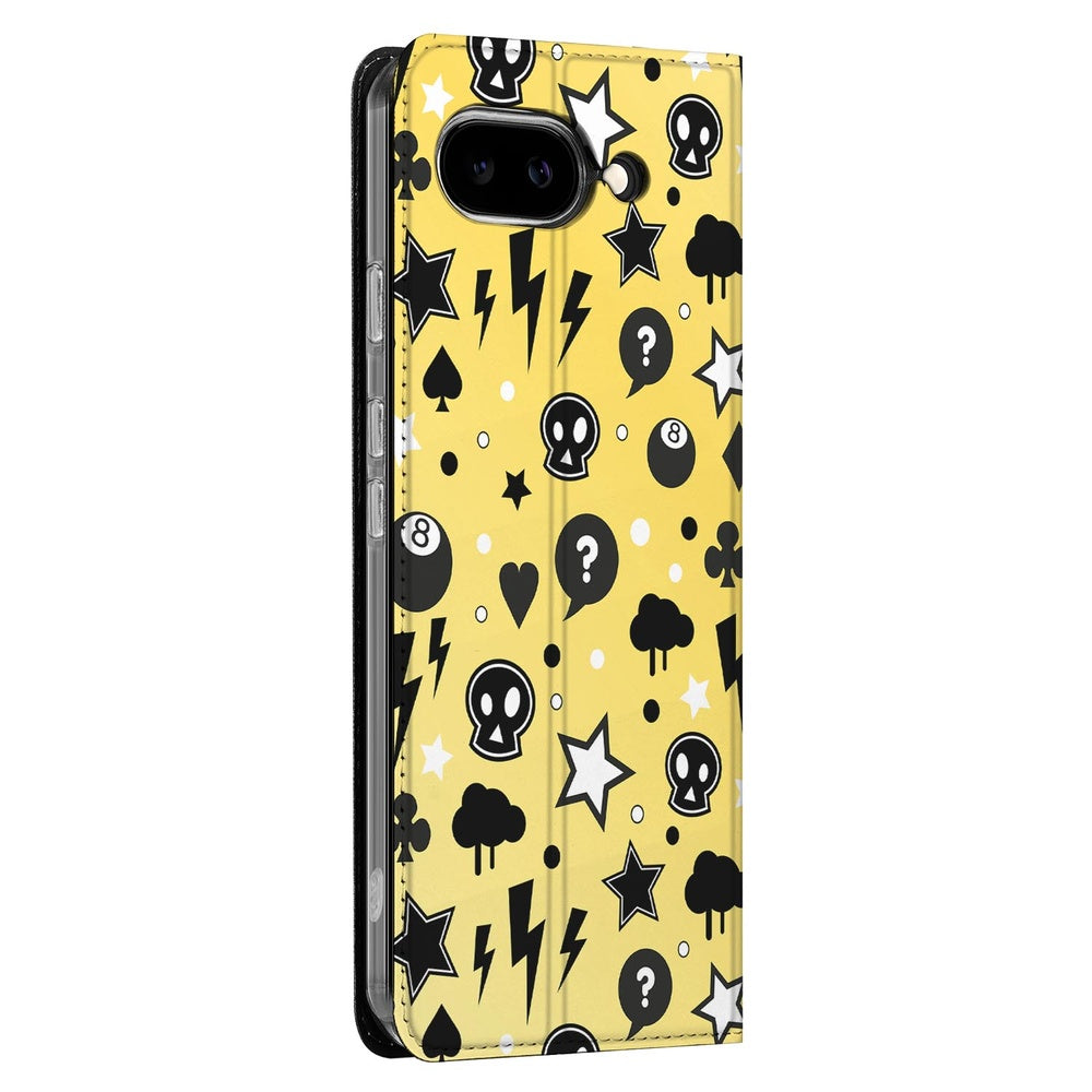 Google Pixel 9a Book Cover Punk Yellow zijkant design patroon zwart geel