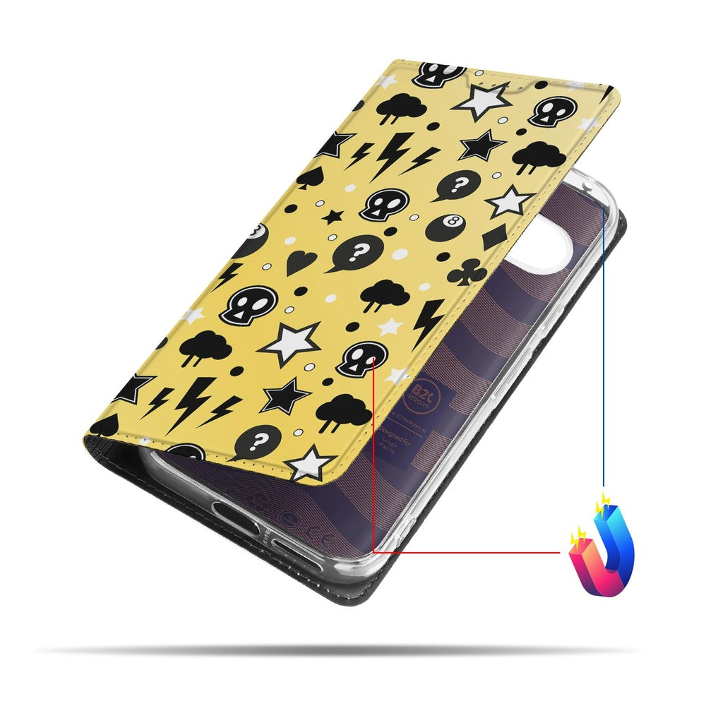 Google Pixel 9a Book Cover Punk Yellow design kleurrijk patroon aanzicht