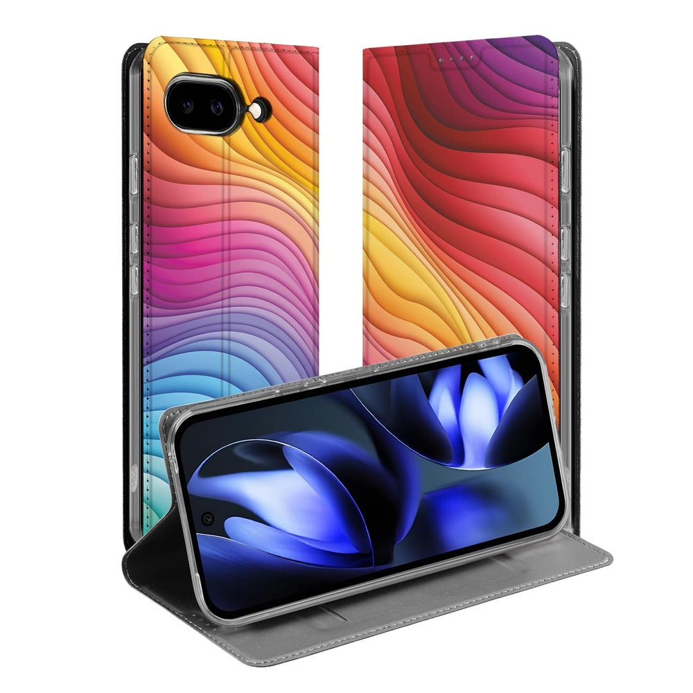 Google Pixel 9a Bookcase Regenboog design voorkant achterkant