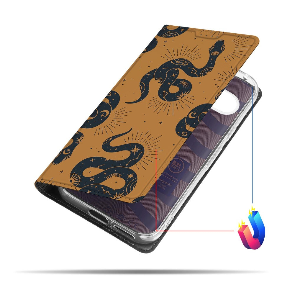 Google Pixel 9a Book Wallet Case Snakes slangenprint bruin design