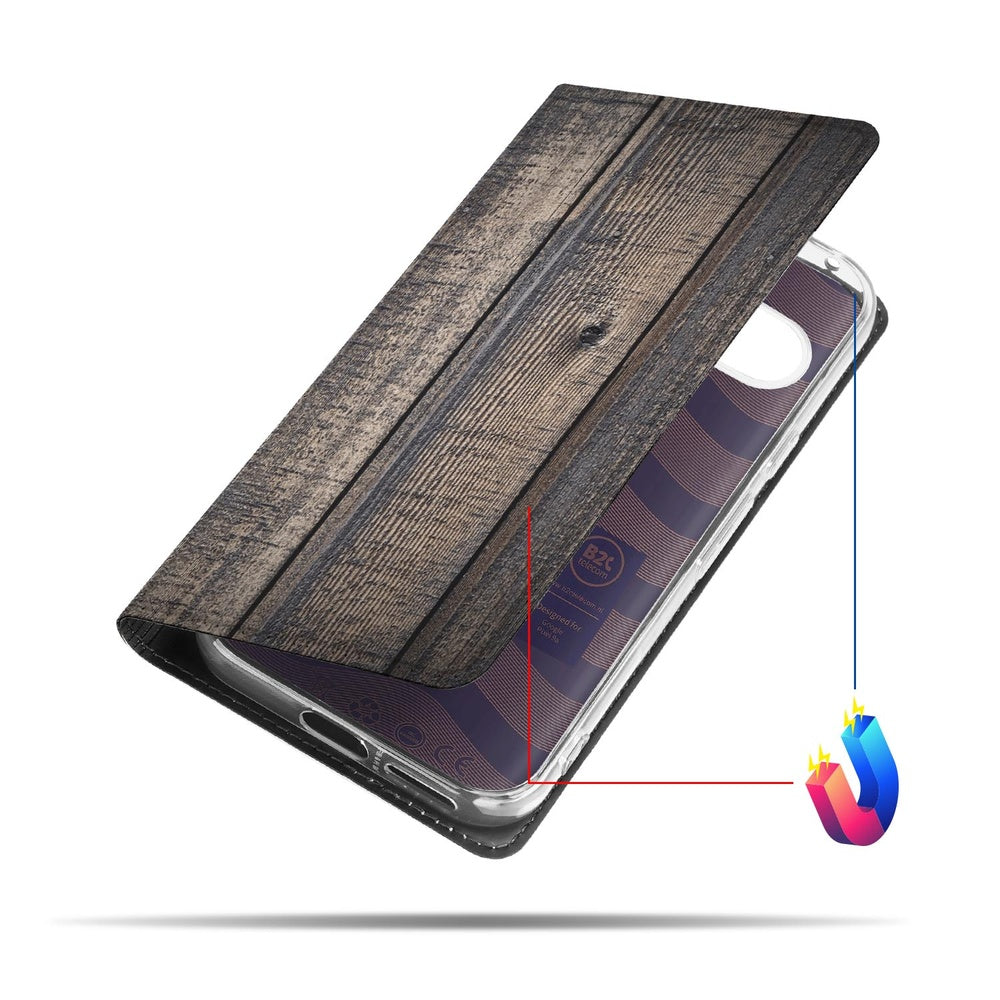 Google Pixel 9a Book Case Steigerhout houtlook voorkant