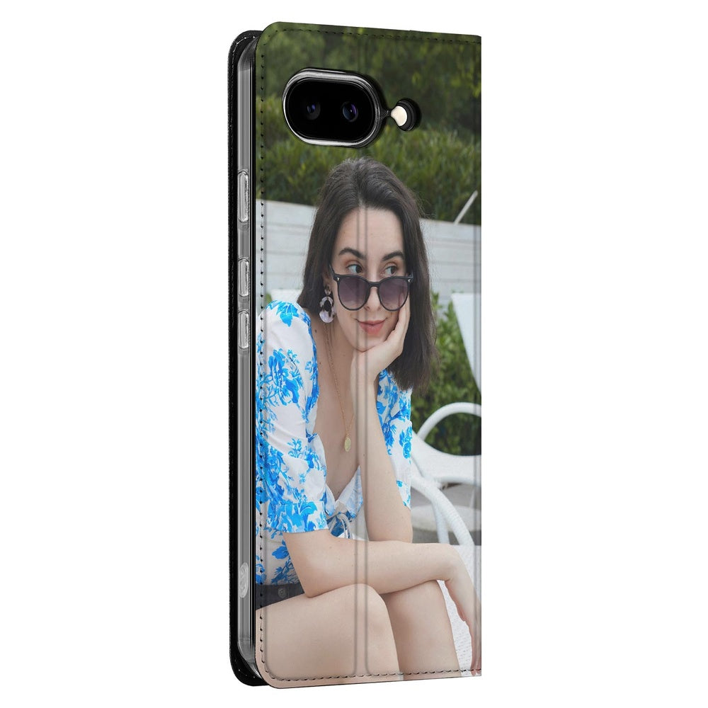 Google Pixel 9a Stand Case Hoesje Ontwerpen met Foto zij aanzicht model met afbeelding
