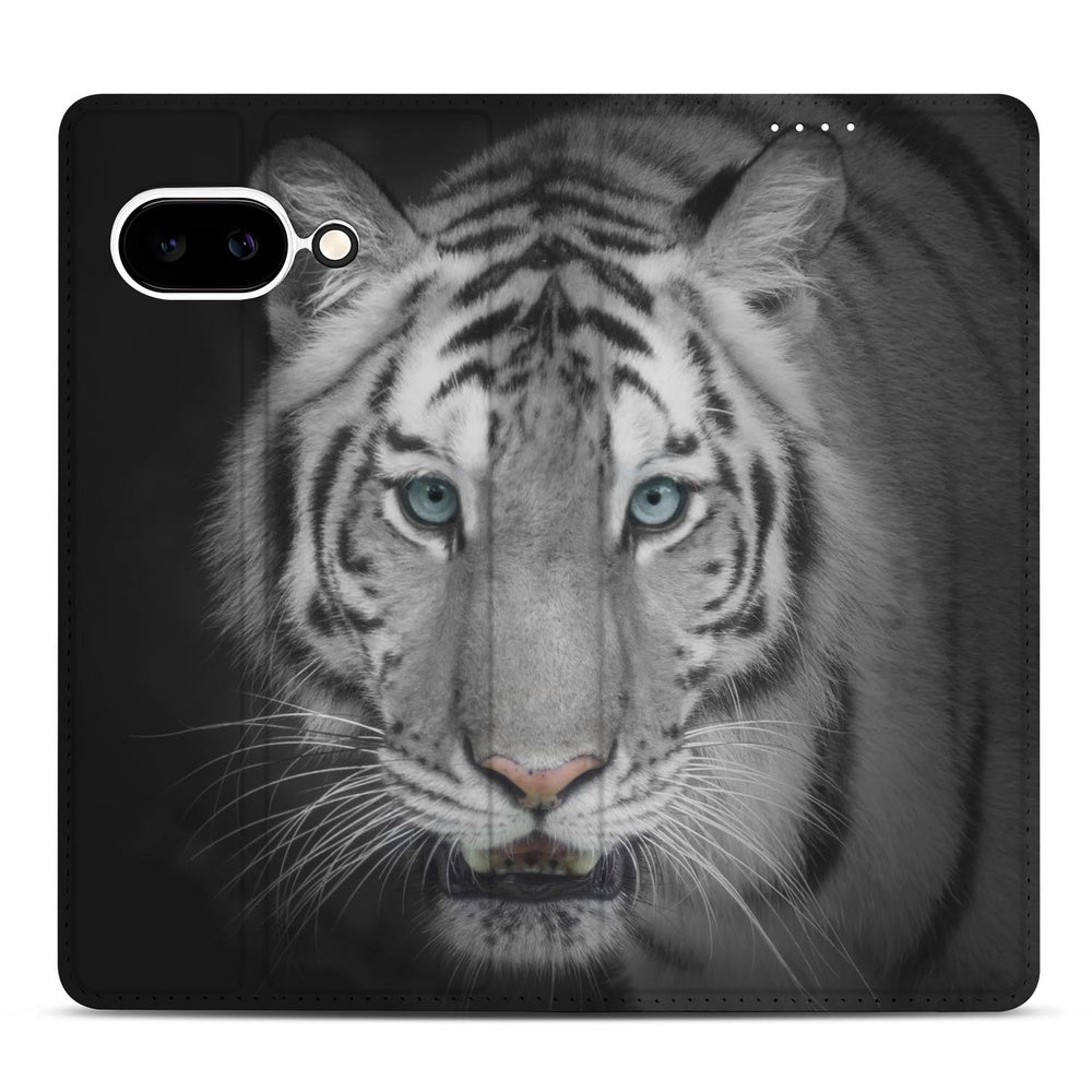 Google Pixel 9a bookcase tijger close-up design zwart-wit