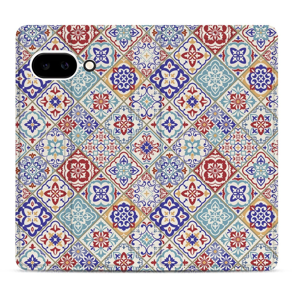 Telefoonhoesje Google Pixel 9a Tiles Color tegelpatroon kleurrijk ontwerp achterkant