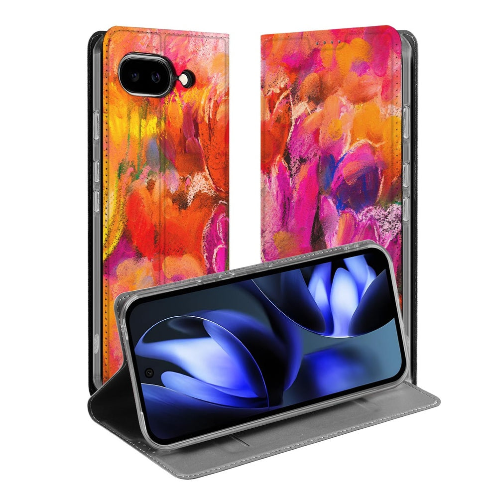 Book Wallet Case Google Pixel 9a Tulips design tulpen kleuren vooraanzicht