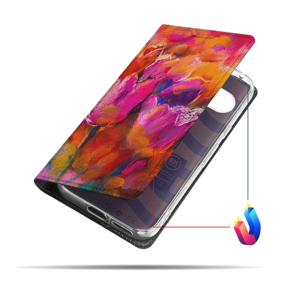 Google Pixel 9a Book Wallet Case Tulips voorzijde kleurrijk ontwerp