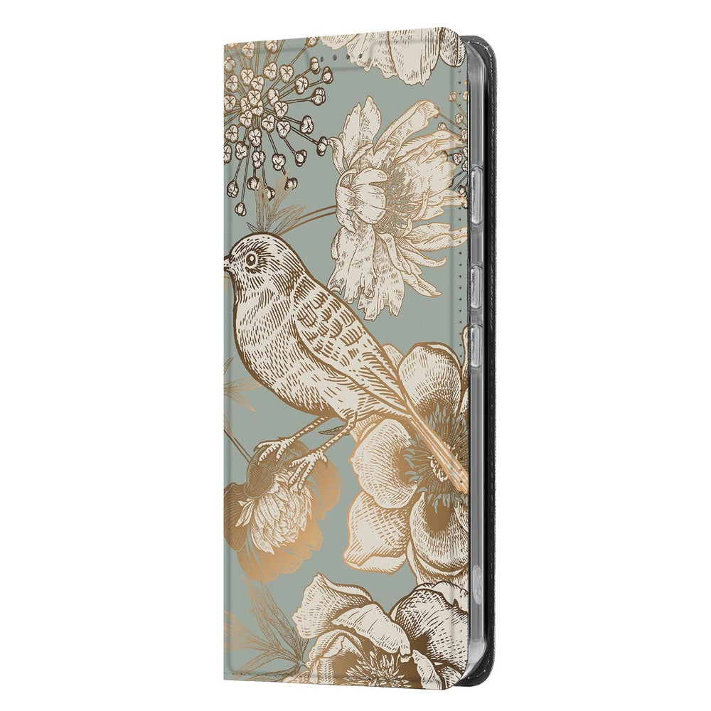 Google Pixel 9a Book Cover Vintage Bird Flowers design vintage vogel bloemen aanzicht
