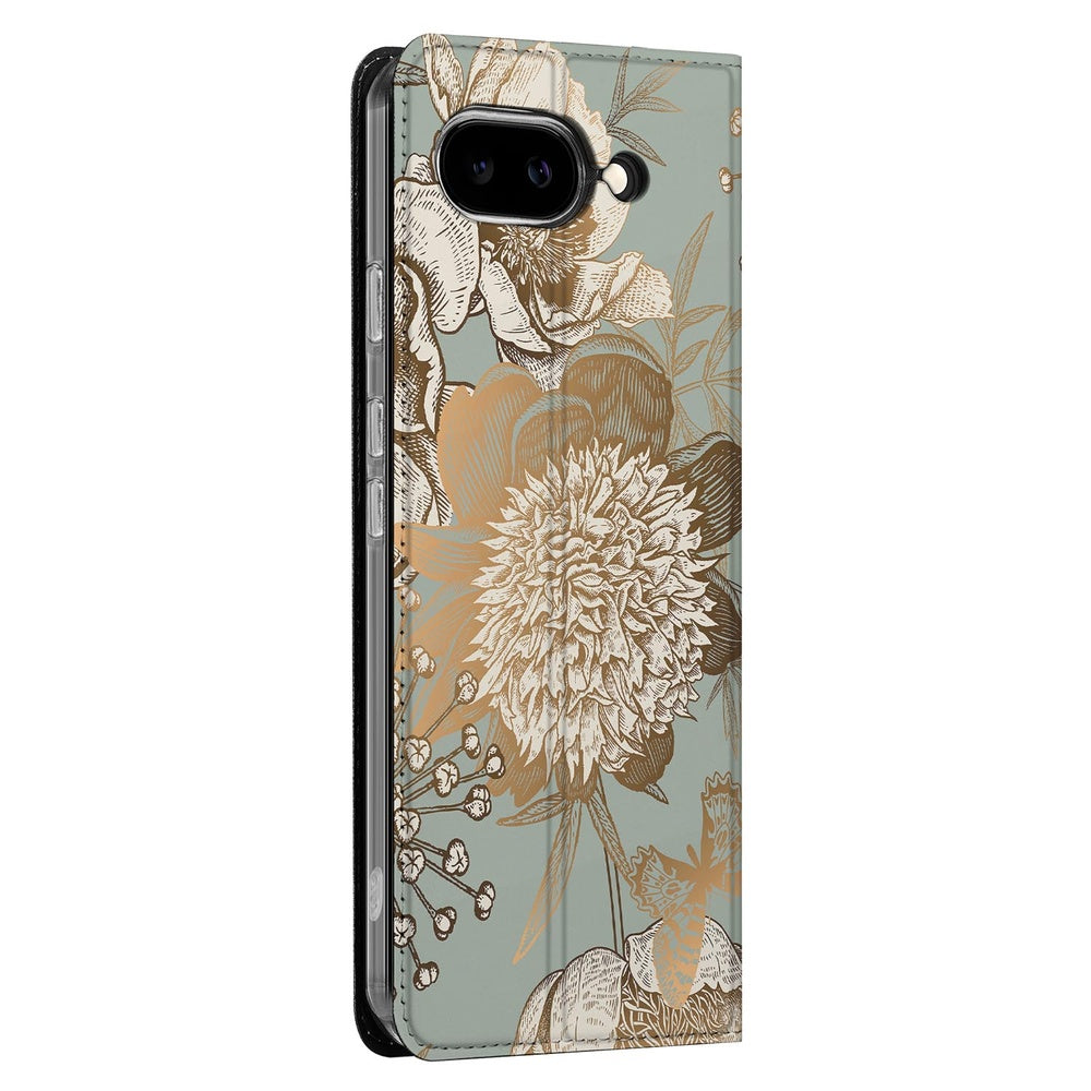 Google Pixel 9a Book Cover Vintage Bird Flowers design vintage bloemen aanzicht