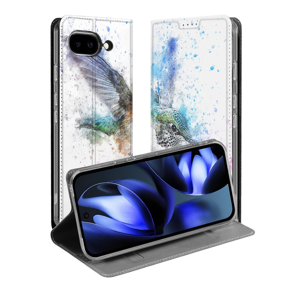 Google Pixel 9a Flip Style Cover Vogel flip cover aquarel vogel ontwerp voorkant