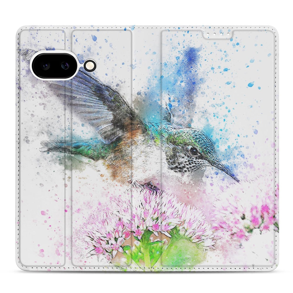 Google Pixel 9a Flip Style Cover Vogel flip cover vogelvlucht aquarel front