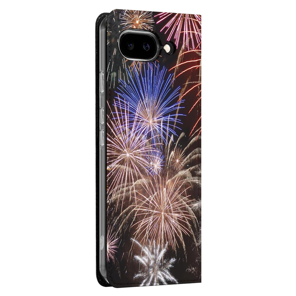 Google Pixel 9a Standcase Hoesje Vuurwerk design vuurwerk aanzicht zijkant kleurrijk