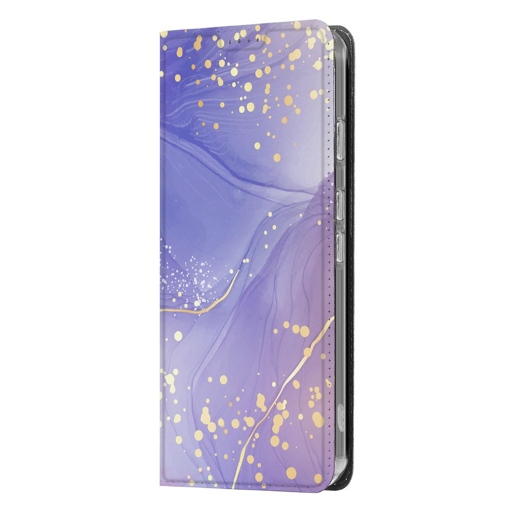 Google Pixel 9a Bookcase Watercolor Paars bookcase paars goud spetters aanzicht