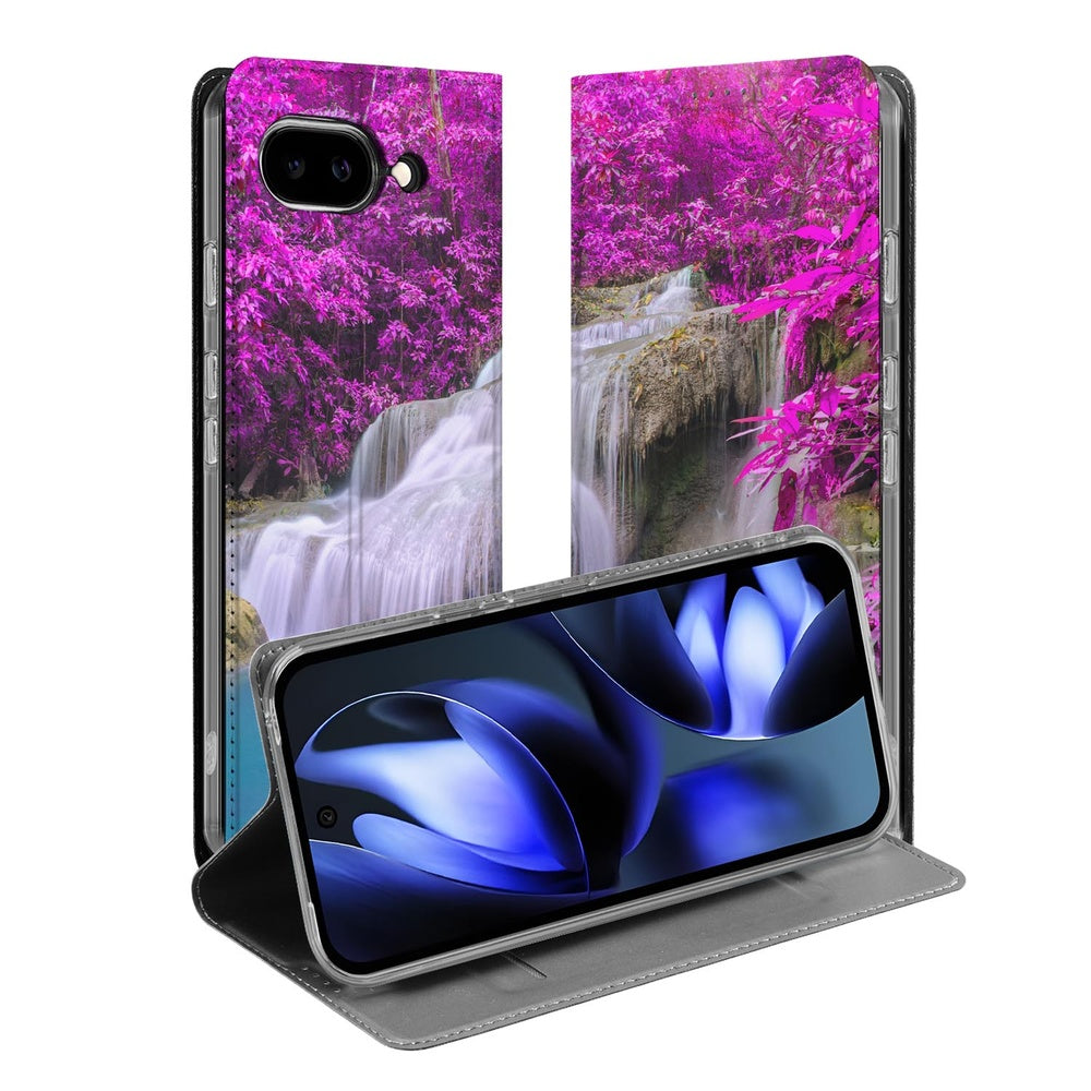 Google Pixel 9a Telefoonhoesje Waterval boekhoes design paarse waterval aanzicht voorkant