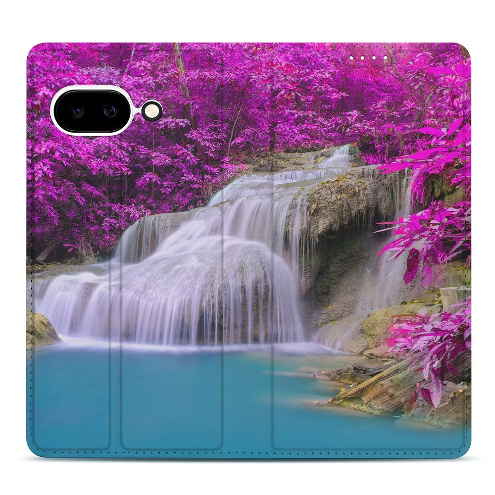 Google Pixel 9a Telefoonhoesje Waterval waterval paarse bloemen design voorkant