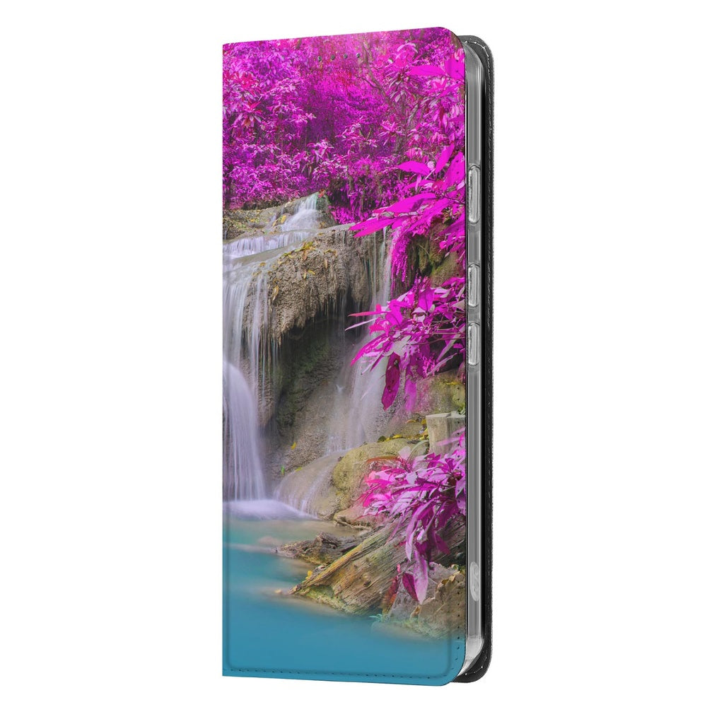 Google Pixel 9a Telefoonhoesje Waterval boekhoes paarse waterval aanzicht