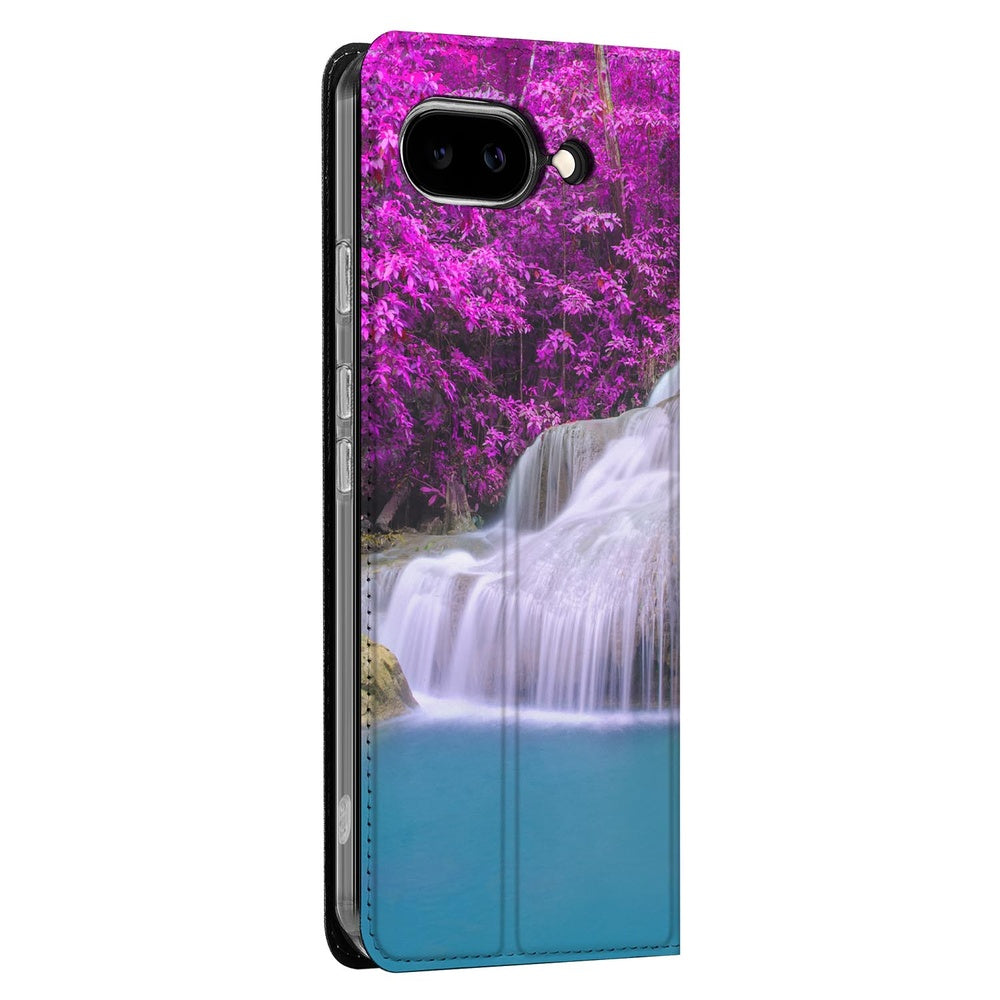 Google Pixel 9a Telefoonhoesje Waterval boekhoes waterval paarse achtergrond zijkant