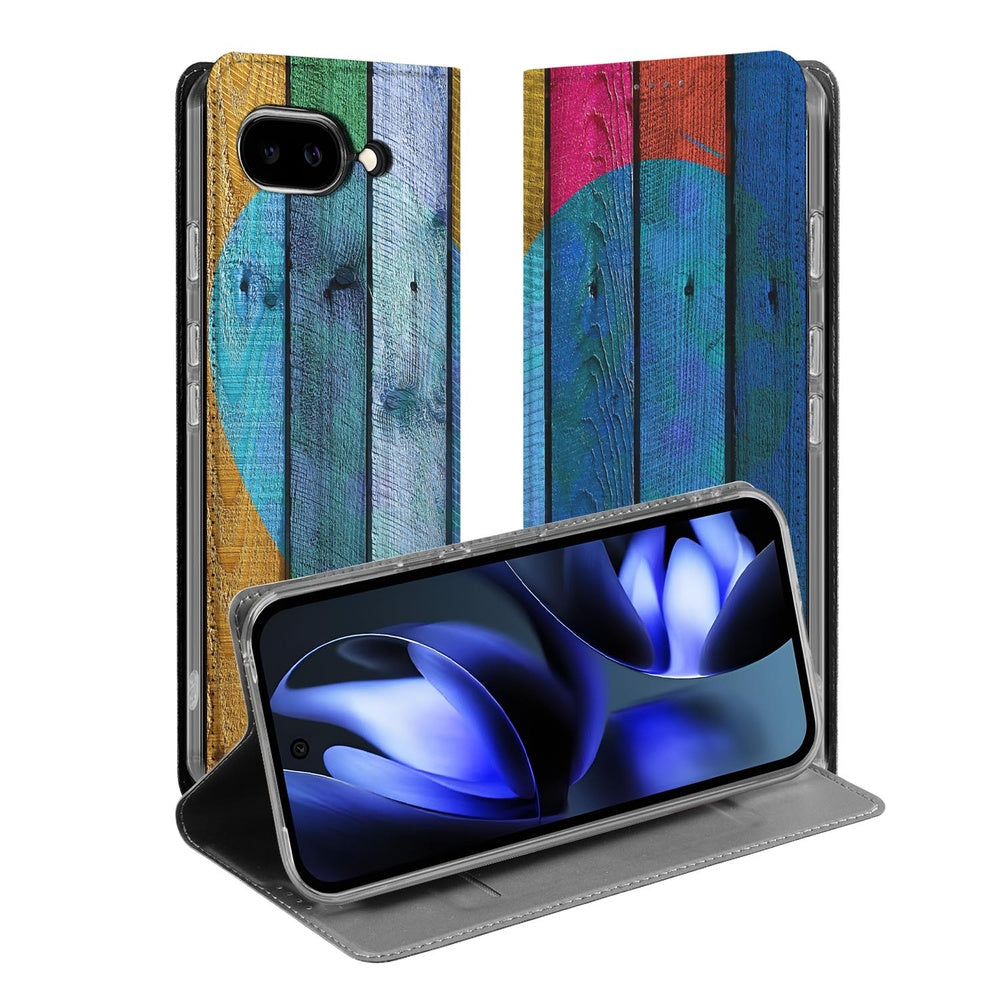 Google Pixel 9a Standcase Hoesje Wood Heart hoesje design houten hart aanzicht